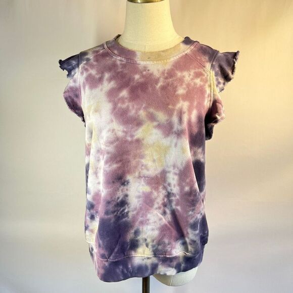 Anthropologie Ruffled Sweatshirt Tank Purple Tie Dye Size - Picture 1 of 16